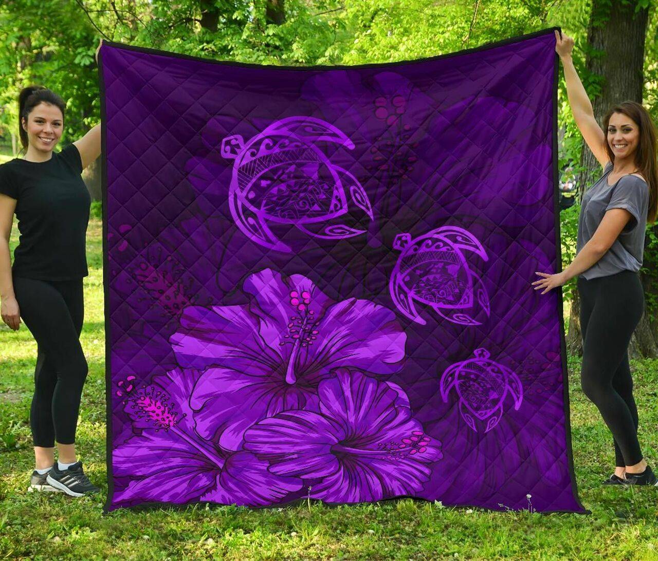Hawaiian Map Hibiscus Turtle Vintage Polynesian Purple Ah Quilt Siz and Home Decor