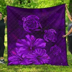 Hawaiian Map Hibiscus Turtle Vintage Polynesian Purple Ah Quilt Siz and Home Decor