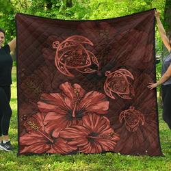 Hawaiian Map Hibiscus Turtle Vintage Polynesian Red Ah Quilt Siu and Home Decor