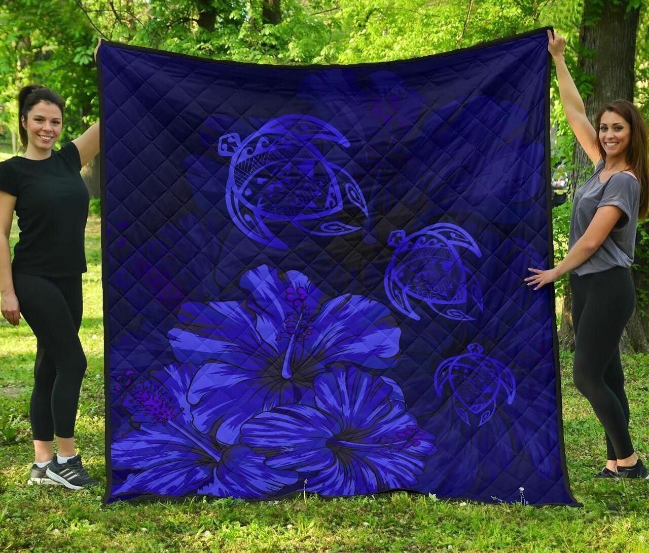 Hawaiian Map Turtle Hibiscus Vintage Polynesian Blue Ah Quilt Sif and Home Decor