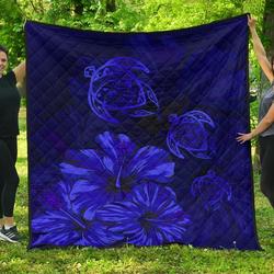 Hawaiian Map Turtle Hibiscus Vintage Polynesian Blue Ah Quilt Sif and Home Decor