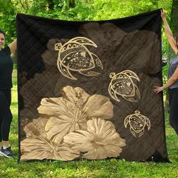 Hawaiian Map Turtle Hibiscus Vintage Polynesian Gold Ah Quilt Sia and Home Decor