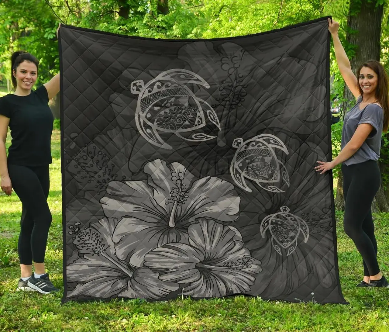 Hawaiian Map Turtle Hibiscus Vintage Polynesian Gray Ah Quilt Shv and Home Decor