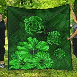 Hawaiian Map Turtle Hibiscus Vintage Polynesian Green Ah Quilt Shq and Home Decor