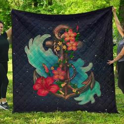 Hawaiian Plumeria Hibiscus Anchor Galaxy Ah Quilt Shg and Home Decor