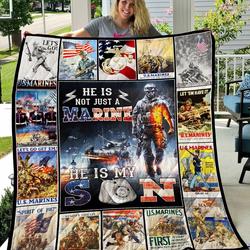 He Is Not Just Marine He Is Son Quilt Blanket Great Customized Gifts For Birthday Christmas Thanksgiving Perfect Gifts For Marine Army Lover and Home Decor