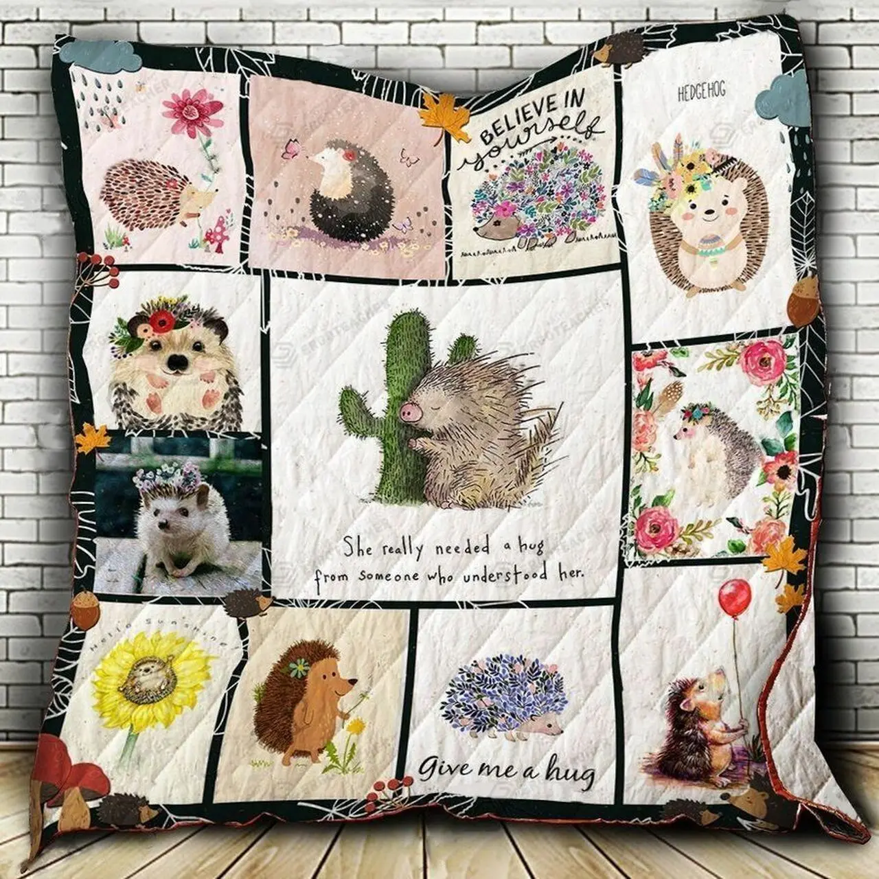Hedgehog Give Me A Hug Quilt Blanket Great Customized Blanket Gifts For Birthday Christmas Thanksgiving and Home Decor