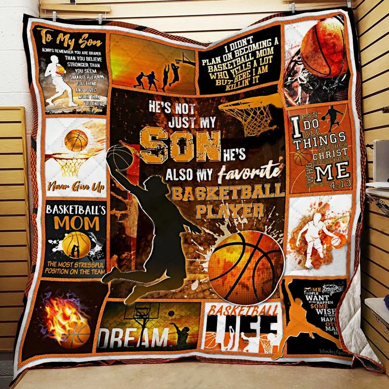 HeS Not Just My Son He’S Also My Favorite Basketball Player Quilt Blanket Great Customized Blanket Gifts For Birthday Christmas Thanksgiving and Home Decor
