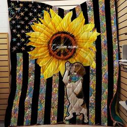 Hippie Beagle Custom Quilt For Dog Lovers and Home Decor