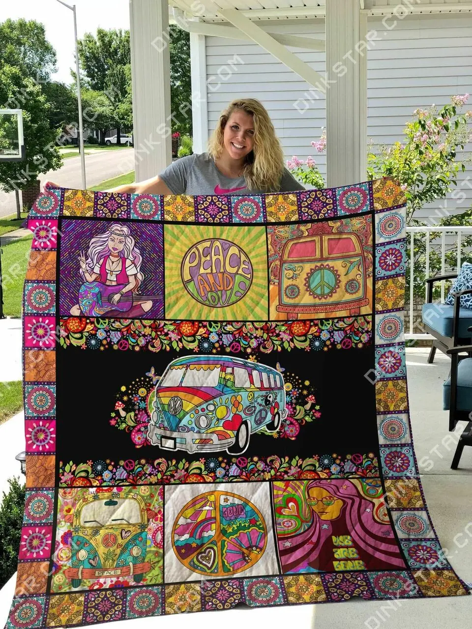 Hippie Beautiful Bus Hippie Quilt Blanket Christmas Christmas Gifts Merry Christmas Holiday Gifts Gift Dhc03011173Dd and Home Decor
