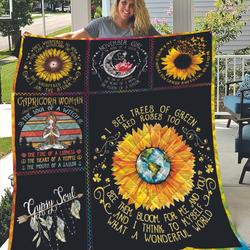 Hippie Capricorn Woman November Girl I See Trees Of Green Red Roses Too I See Them Bloom For Me And You Quilt and Home Decor