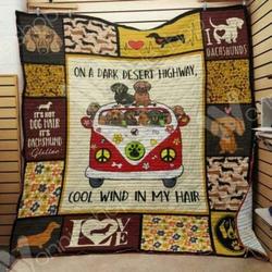 Hippie Car Dachshund Cla0810278Q Quilt Blanket and Home Decor