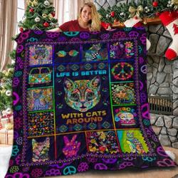 Hippie Cat The Sun  3D Customized Quilt and Home Decor