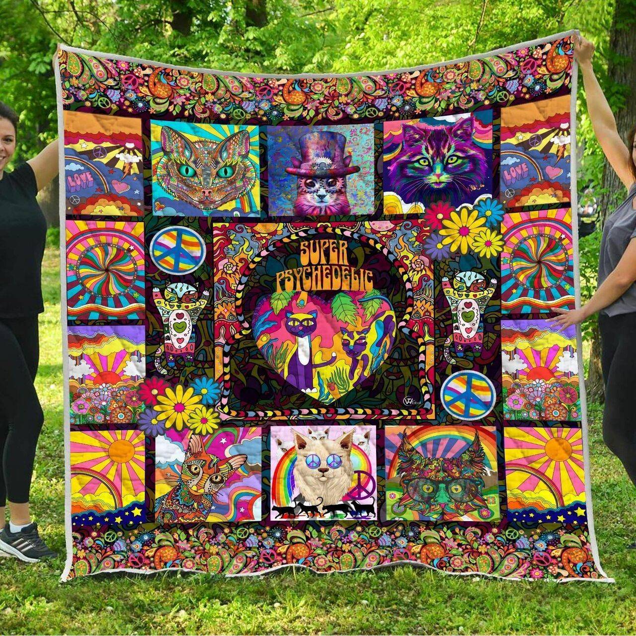 Hippie Cats Color V1 3D Customized Quilt and Home Decor