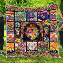 Hippie Cats Color V1 3D Customized Quilt and Home Decor