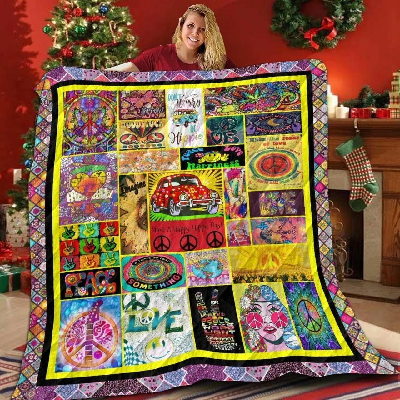 Hippie Color Square V2 N 3D Customized Quilt and Home Decor
