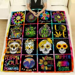Hippie Couple Chillin Sunflowers Hippie Soul Quilt and Home Decor