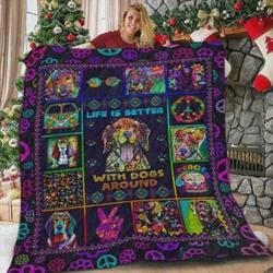 Hippie Dog Life Is Better With Dogs Around Quilt Blanket Great Customized Blanket Gifts For Birthday Christmas Thanksgiving and Home Decor