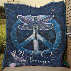 Hippie - Dragonfly Peace Always Sign Quilt Blanket and Home Decor