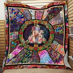 Hippie Floral Peace Sign Quilt Vhi and Home Decor