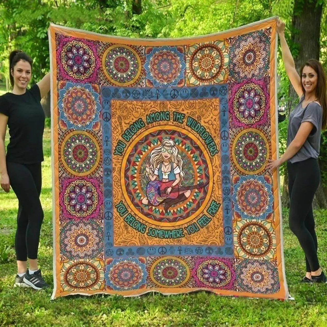 Hippie Girl Mandala Pattern BN 3D Customized Quilt and Home Decor