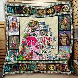 Hippie Girl She Is Not Fragile Like A Flower Quilt Blanket Great Customized Gifts For Birthday Christmas Thanksgiving Perfect Gifts For Hippie and Home Decor