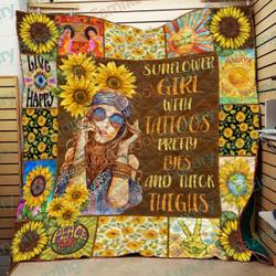 Hippie Girl Sunflower Quilt and Home Decor