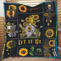 Hippie Gnome With Sunflowers And Bees Let It Be Quilt and Home Decor