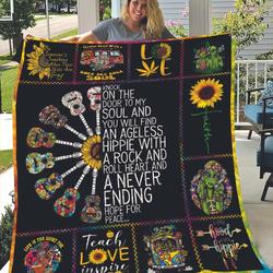 Hippie Groovy Flowers Guitars Knock On The Door To My Soul And You Will Find An Ageless Hippie With A Roch And Roll Heart And A Never Ending Hope For Peace Quilt and Home Decor