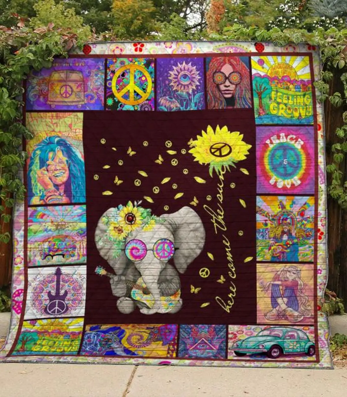 Hippie Little Elephant Quilt Blanket Quilt and Home Decor