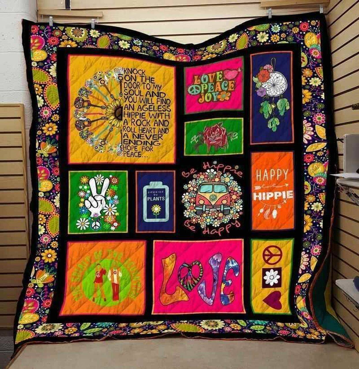 Hippie Love Peace Joy Blanket Th2906 Quilt and Home Decor