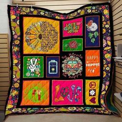 Hippie Love Peace Joy Blanket Th2906 Quilt and Home Decor