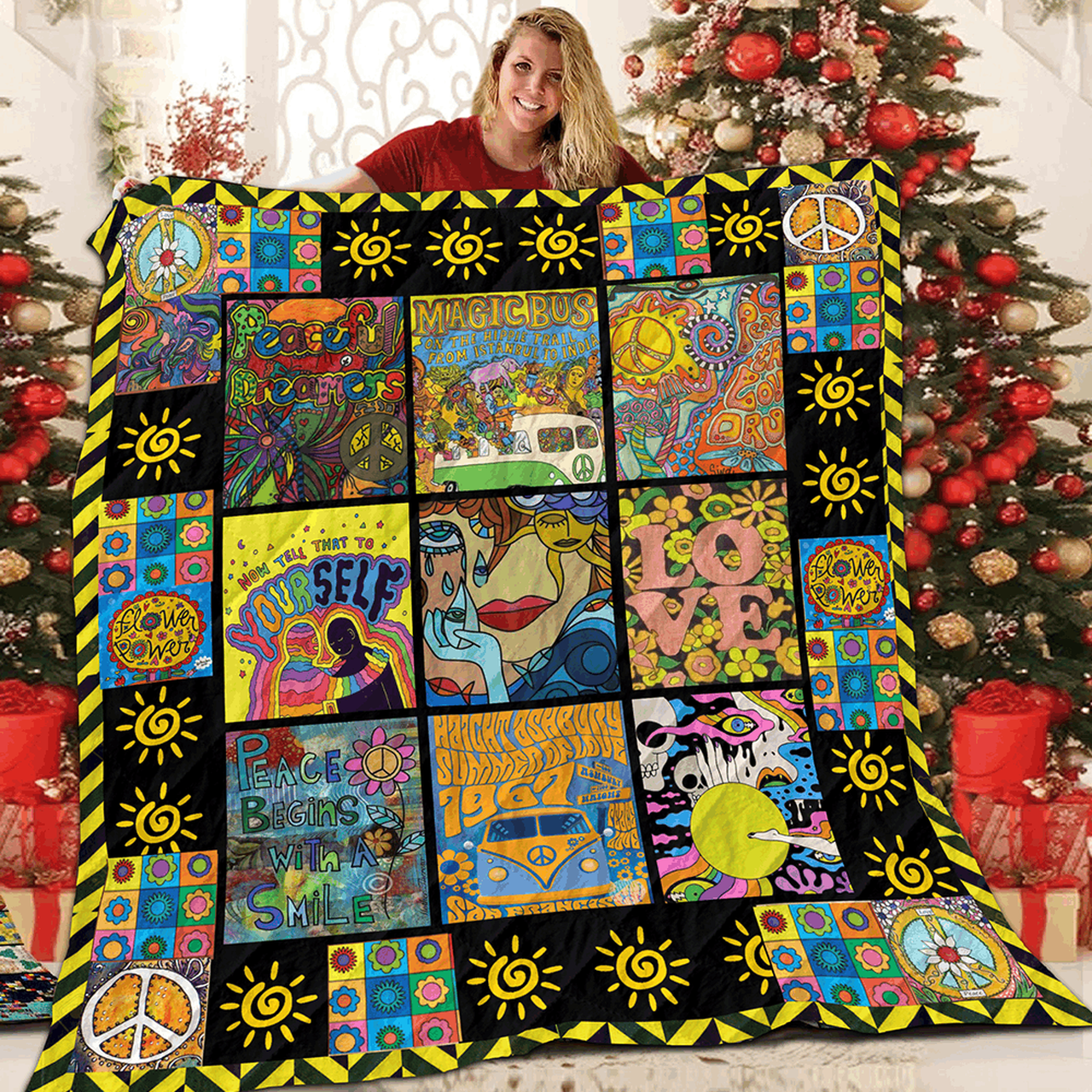 Hippie N Pattern 3D Customized Quilt and Home Decor