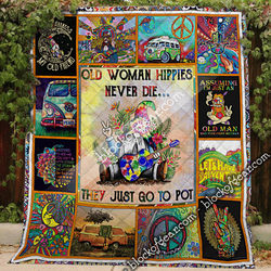 Hippie Old Woman Hippie Never Dies Quilt Vdw and Home Decor
