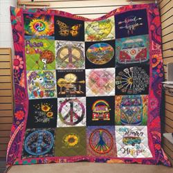 Hippie Paisley Pattern With Hippie Peace Symbol And Hippie Car Quilt and Home Decor