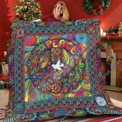 Hippie Peace Color Full V1 QE 3D Customized Quilt and Home Decor