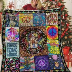 Hippie Peace Love Music Quilt Blanket Great Customized Blanket Gifts For Birthday Christmas Thanksgiving and Home Decor