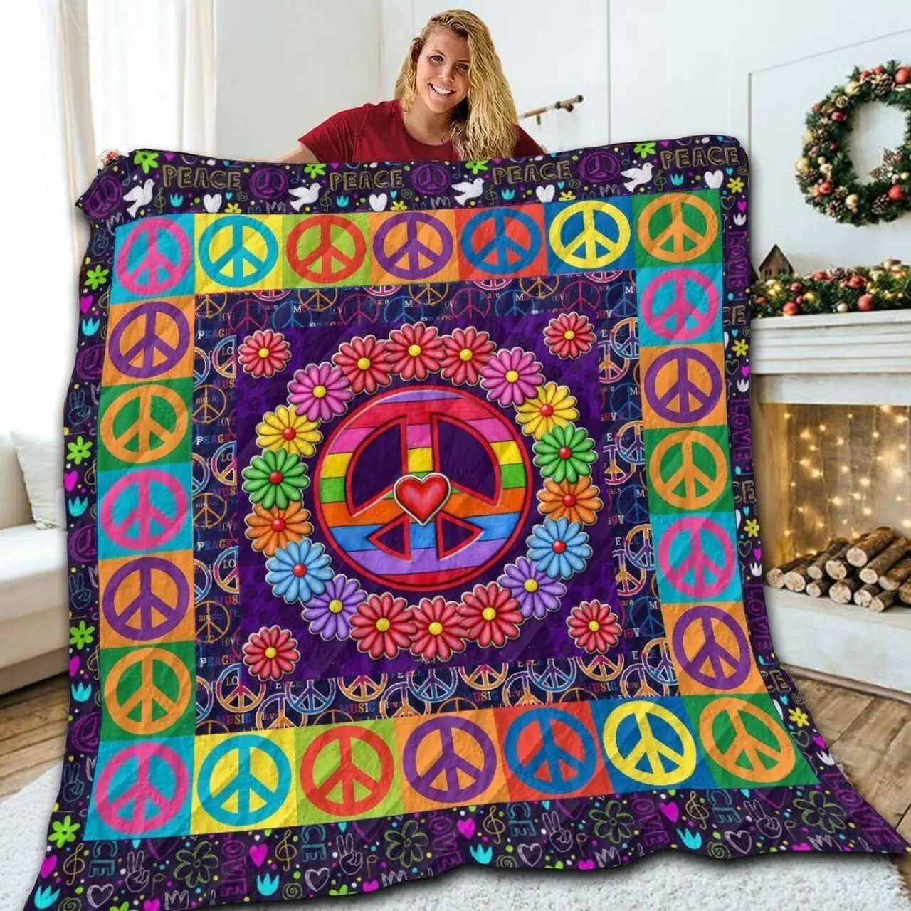 Hippie Peace Pattern M 3D Customized Quilt and Home Decor