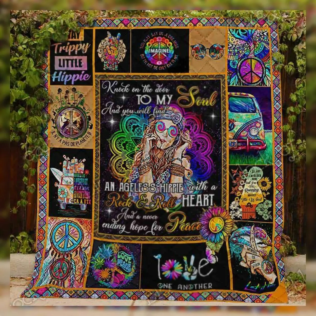 Hippie Peaceful M1 3D Customized Quilt and Home Decor