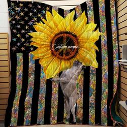 Hippie Pug Custom Quilt For Hippie And Dog Lovers and Home Decor