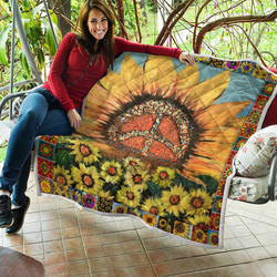 Hippie Sunflower Painting Quilt and Home Decor