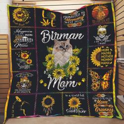 Hippie Sunflowers Cat Birman Mom Quilt and Home Decor