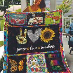 Hippie Symbol Hand Heart And Sunflower Peace Love And Sunshine Quilt and Home Decor