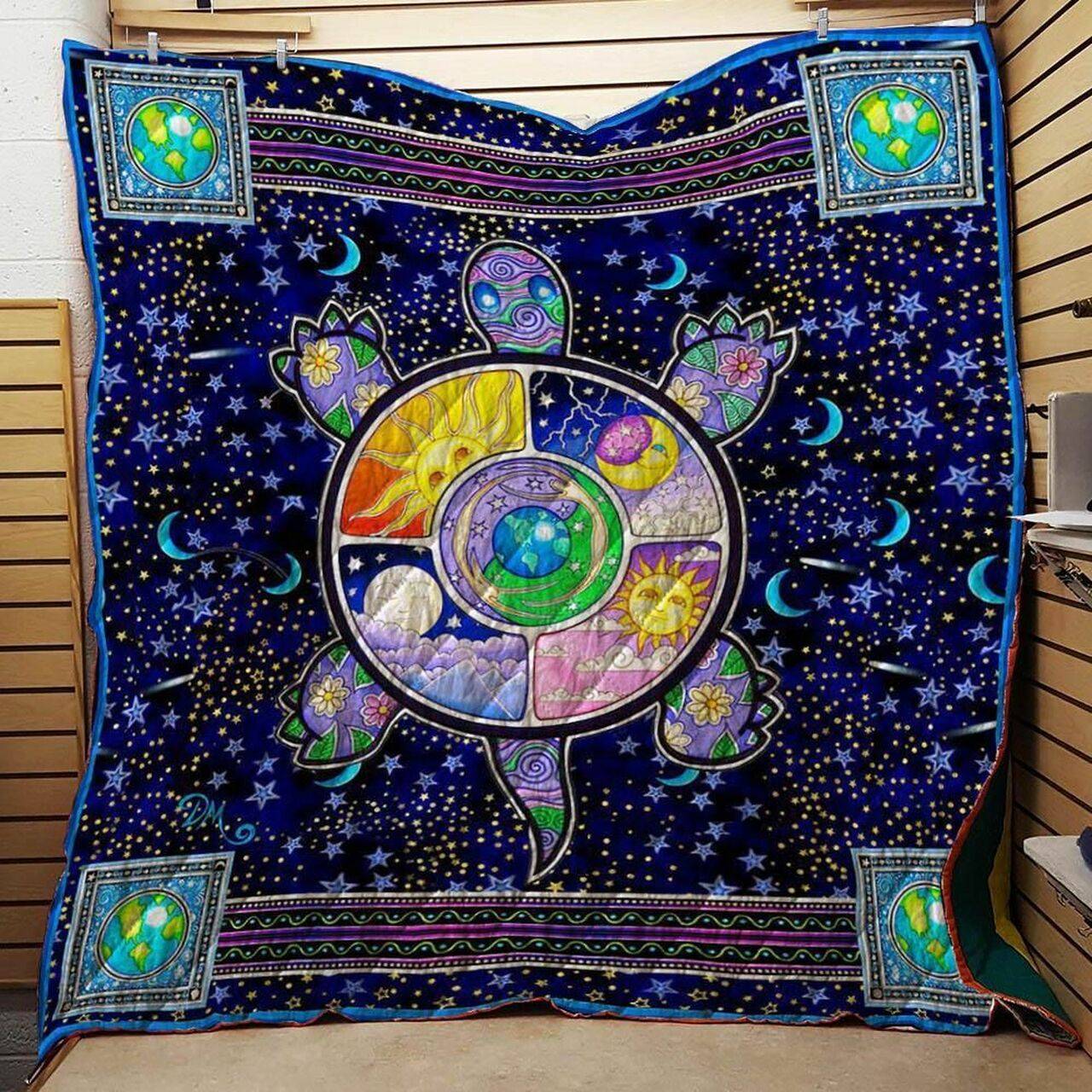 Hippie Turtle Quilt Blanket Th0607 Fan Made and Home Decor
