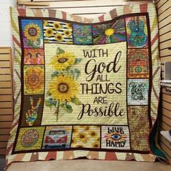 Hippie With God All Things Are Possible Quilt Blanket Great Customized Blanket Gifts For Birthday Christmas Thanksgiving and Home Decor