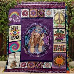 Hippie You Belong Somewhere You Feel Free Quilt Blanket Great Customized Gifts For Birthday Christmas Thanksgiving Perfect Gifts For Hippie and Home Decor