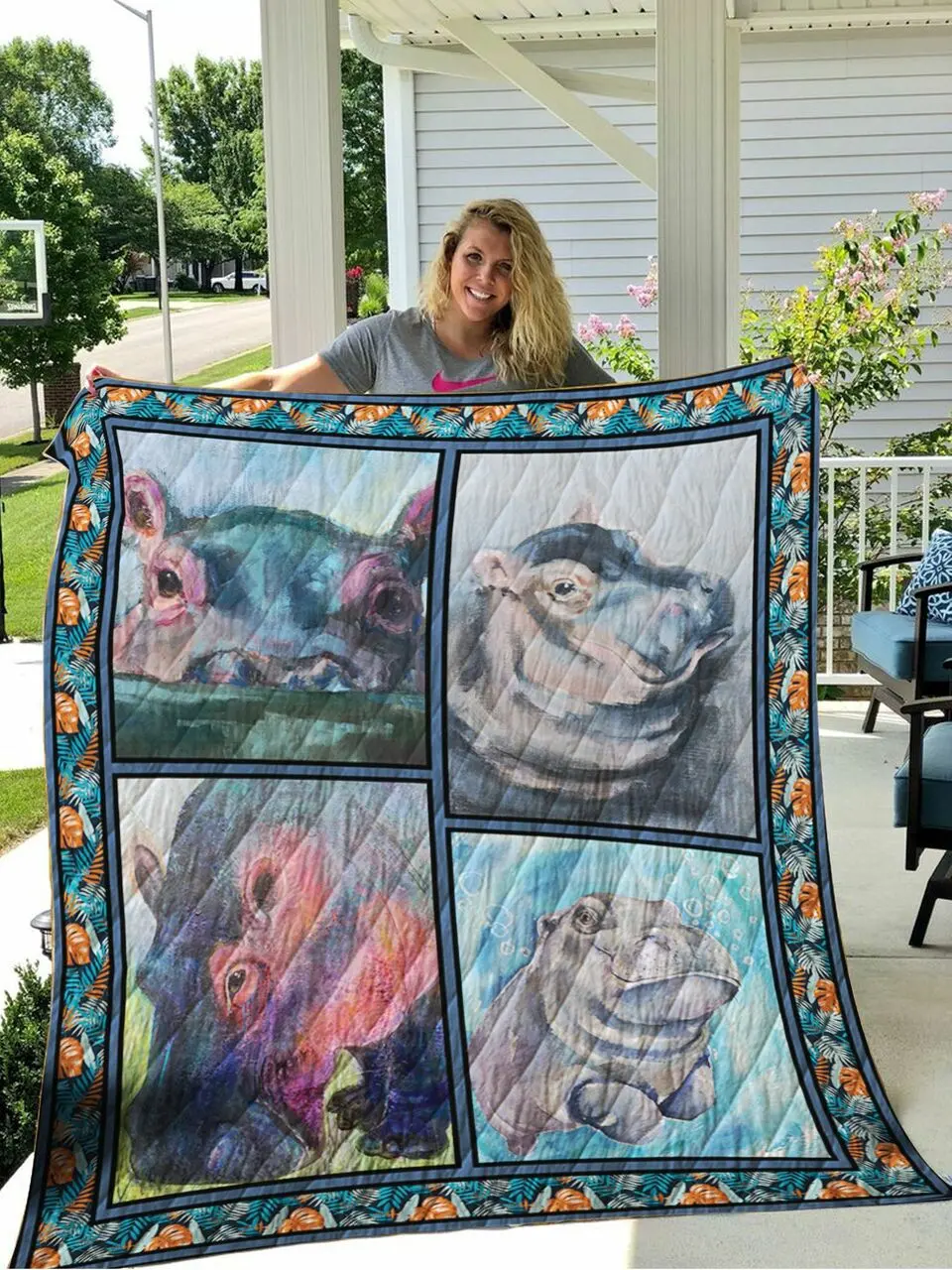 Hippo V2 3D Personalized Customized Quilt Blanket 6 and Home Decor