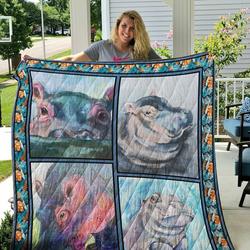 Hippo V2 3D Personalized Customized Quilt Blanket 6 and Home Decor