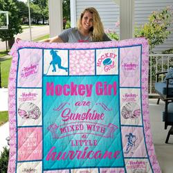 Hockey Girl Are Sunshine Quilt Blanket Great Customized Gifts For Birthday Christmas Thanksgiving Perfect Gifts For Ice Hockey Lover and Home Decor