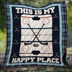 Hockey Happy Place Cla3010097Q Quilt Blanket and Home Decor